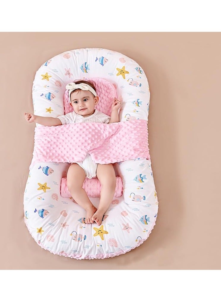 Baby Lounger for Newborn Cover, Newborn Baby Nest Cover with Anti Reflux Pillows, Baby Bed Breathable & Portable Infant Lounger - Cotton Soft Baby Floor Seat for Travel, Newborn Essentials