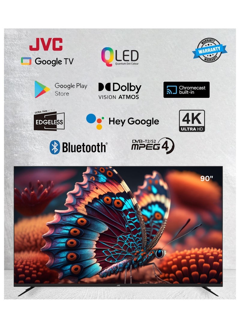 90 Inch Edgeless 4K UHD QLED Official Google TV smart TV With Dolby Vision Atmos, Bluetooth Remote with Voice commands- 2024 model LT-90NQ7155 Black