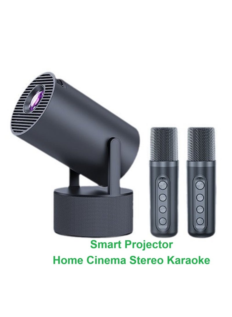 Smart Portable Projector Home Cinema Stereo Karaoke Projector Dual Band WiFi6 +BT5.0 Module Rotates 180° Manual focus and Automatic Keystone Correction Technology Black