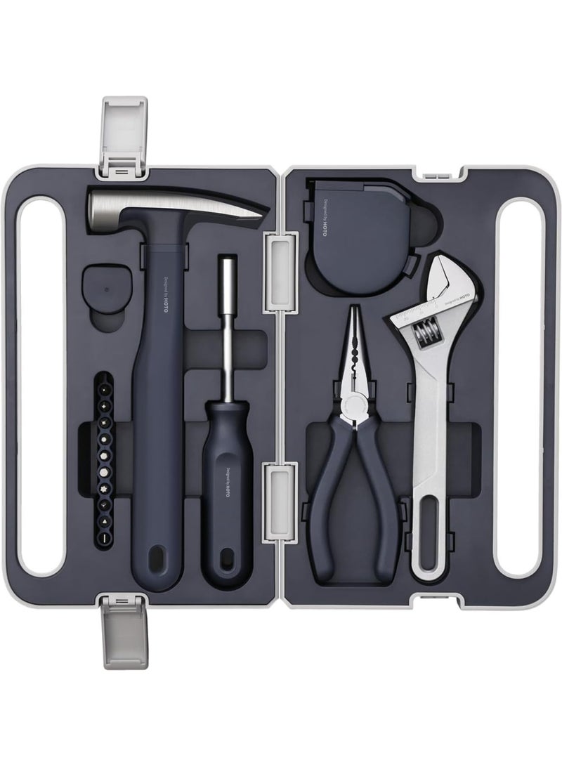 HOTO Manual Toolbox Hand Tool Set Portable Screwdriver Spanner Hammer Tape Measure Pliers Home Repair Installation Toolbox