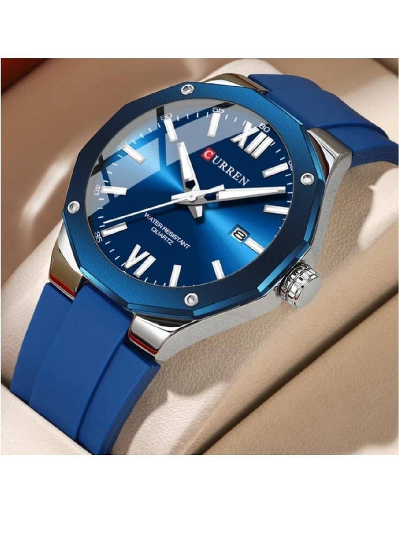CURREN 8465 Men's Watch Waterproof Silicone Strap Sports Quartz Watch Fashion Bracelet Men's Luxury Watch - Blue
