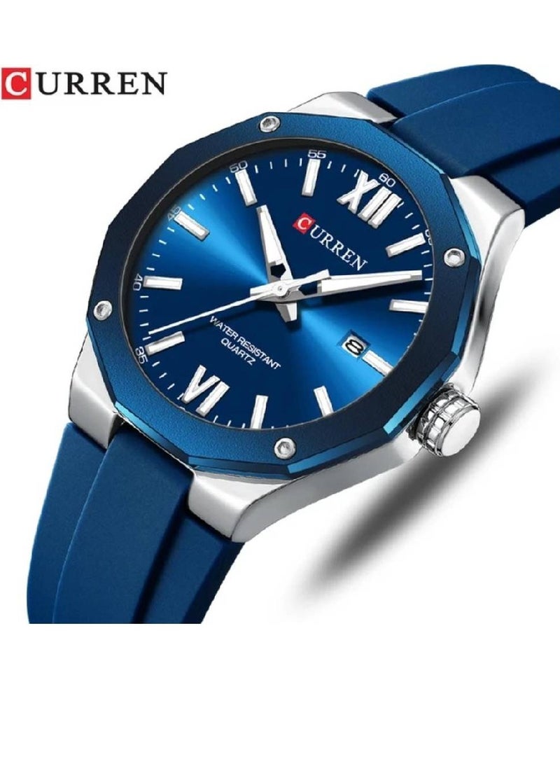 CURREN 8465 Men's Watch Waterproof Silicone Strap Sports Quartz Watch Fashion Bracelet Men's Luxury Watch - Blue