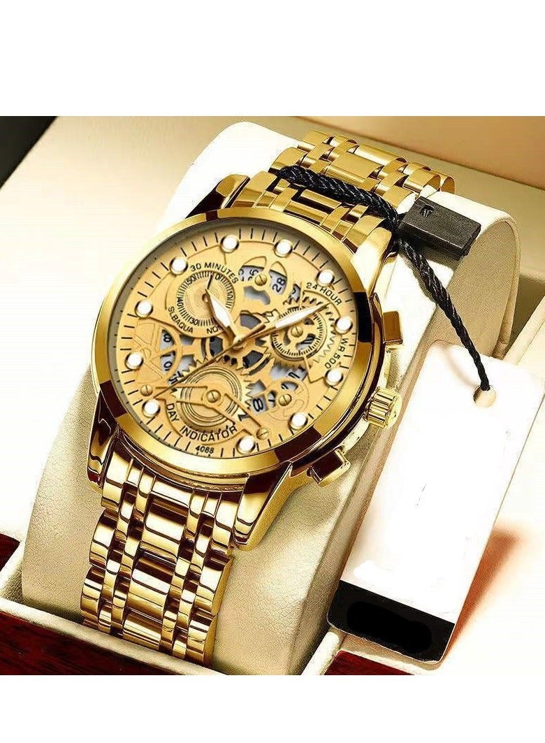 Men's Fashion Skeleton Waterproof Luminous Quartz Watch