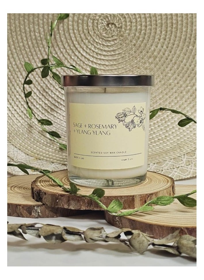 Natural Soy Wax Scented Candle for Stress Relief and Relaxation, 100% Soy Organic Aromatherapy Candle (Sage , Ylang Ylang, 110g)