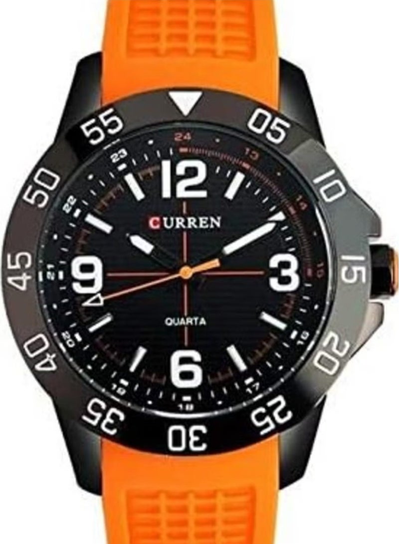 Curren Analog Display Men Watches Round Dial With Orange Silicone Strap