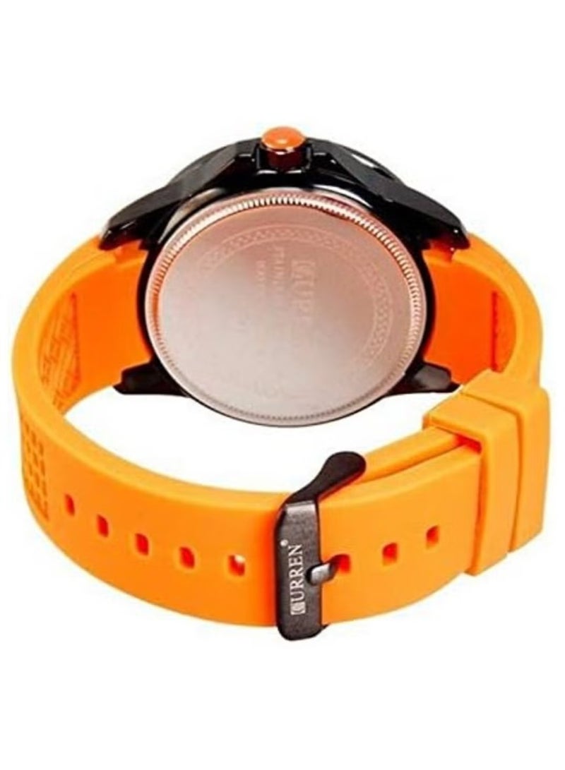 Curren Analog Display Men Watches Round Dial With Orange Silicone Strap