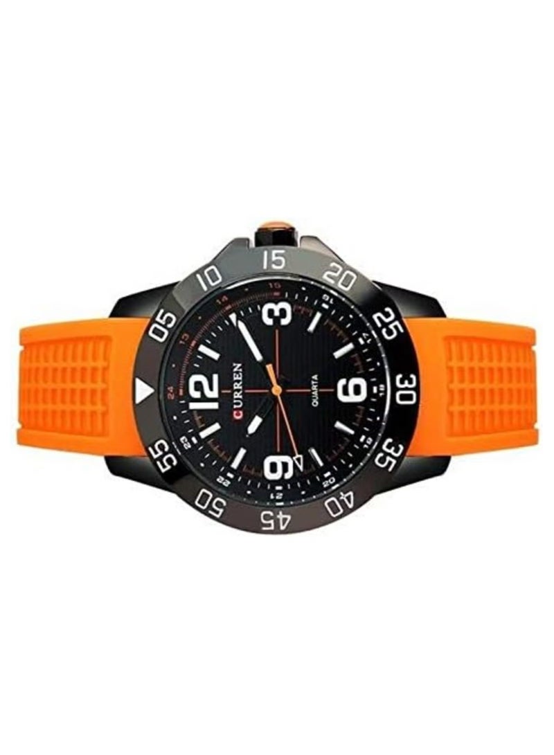 Curren Analog Display Men Watches Round Dial With Orange Silicone Strap