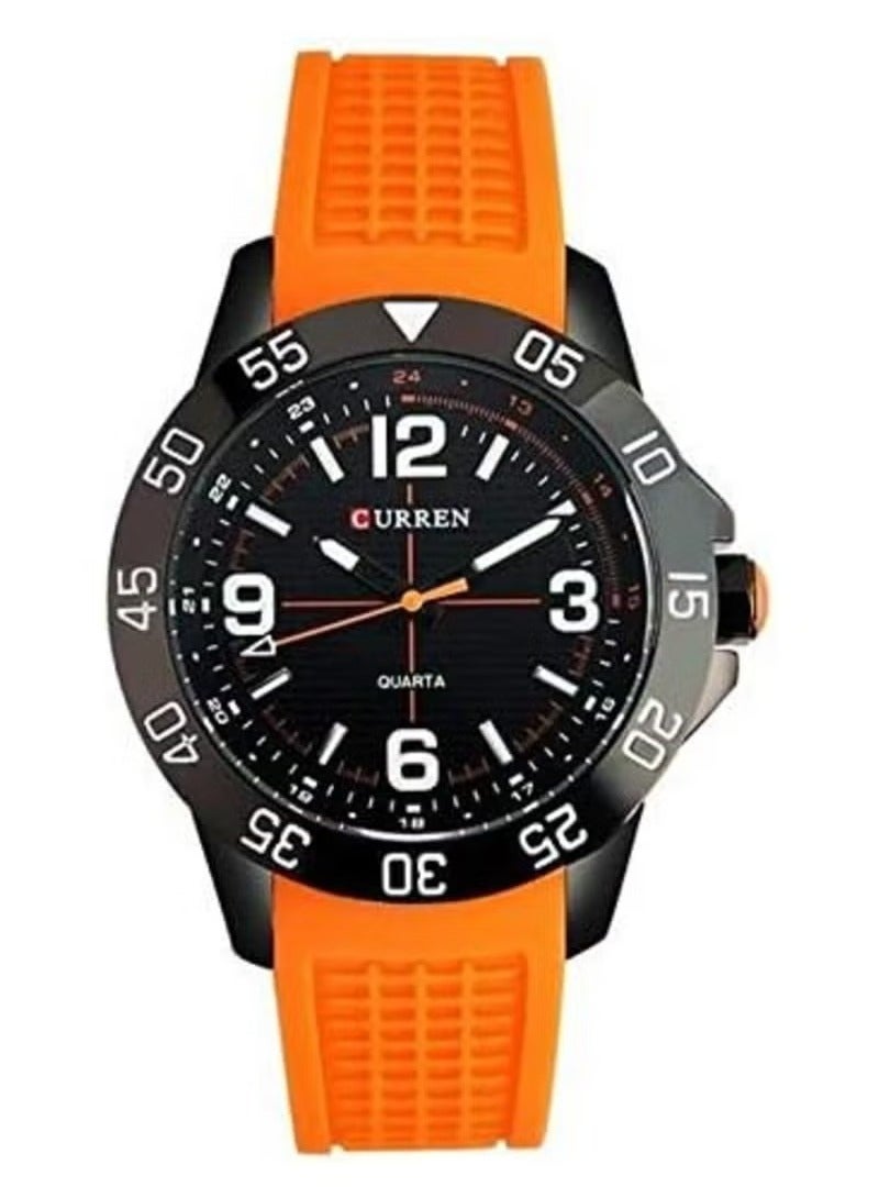 Curren Analog Display Men Watches Round Dial With Orange Silicone Strap