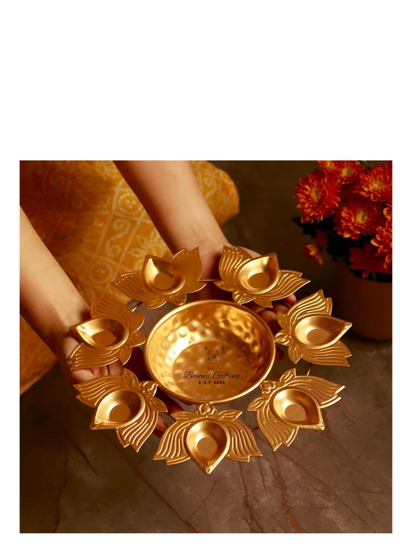 Beyond gifting lotus shape diya flower urli handcrafted bowl for floating flowers and tea light candles home living room office and table decor diwali decoration Items premium metal color gold (10inch)