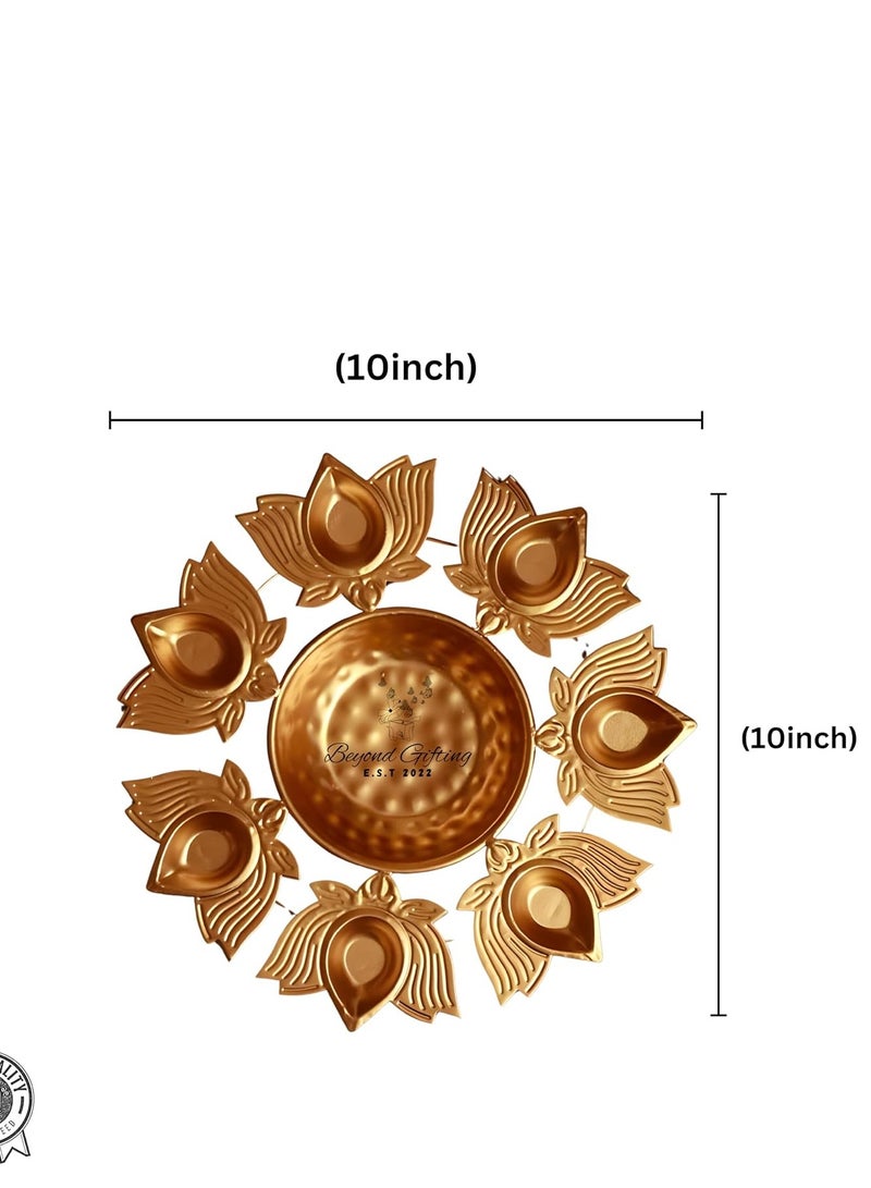 Beyond gifting lotus shape diya flower urli handcrafted bowl for floating flowers and tea light candles home living room office and table decor diwali decoration Items premium metal color gold (10inch)