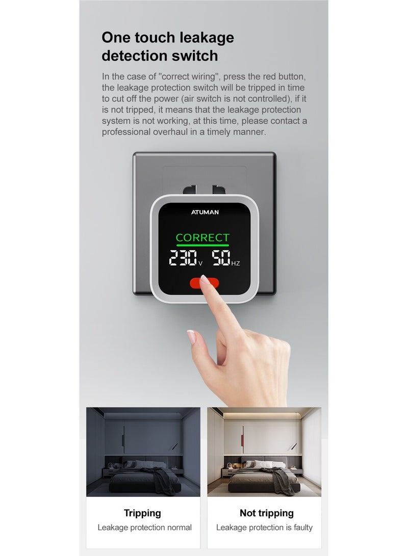 Smart Socket Tester ST2 Compact Low Energy Consumption High Sensitivity for Electrical Socket Wires Verification Wide Voltage Range Convenient to Use UK Plug