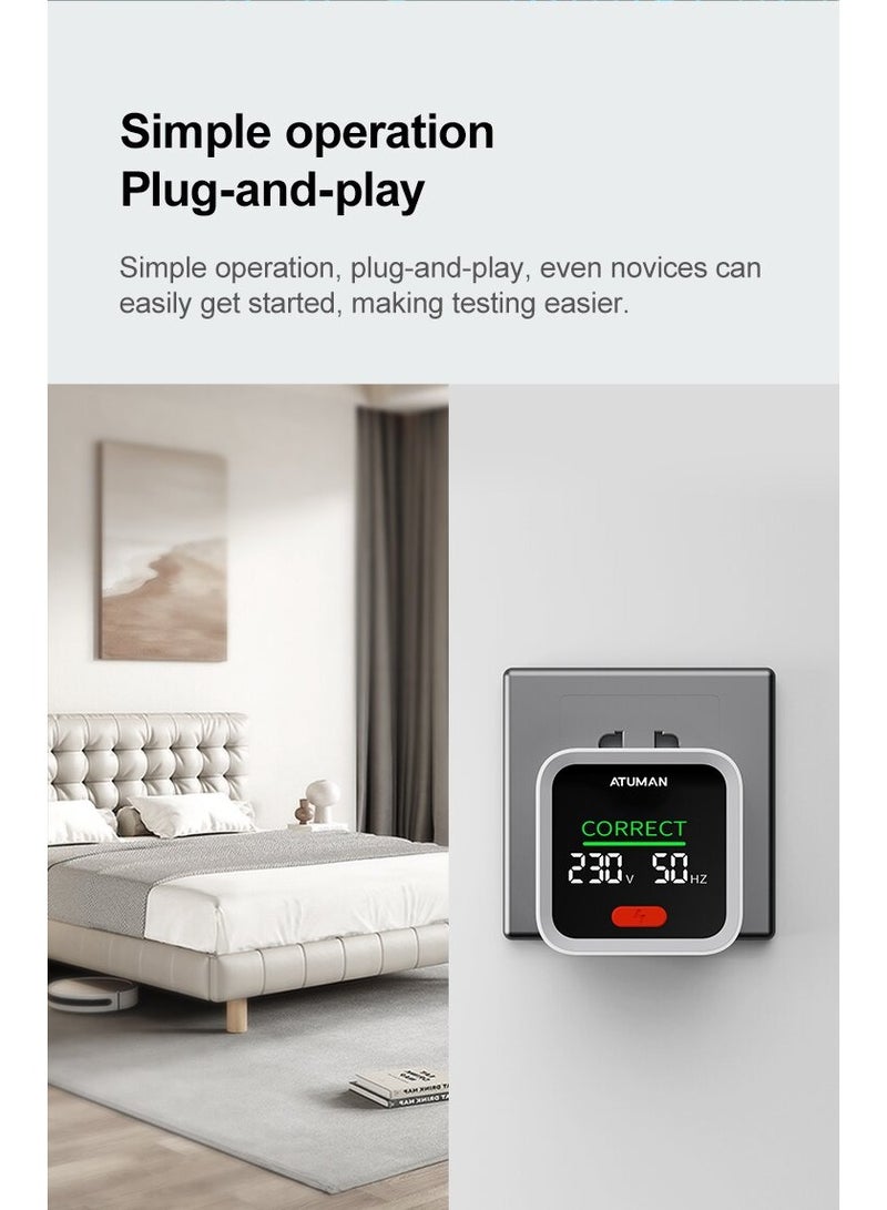 Smart Socket Tester ST2 Compact Low Energy Consumption High Sensitivity for Electrical Socket Wires Verification Wide Voltage Range Convenient to Use UK Plug