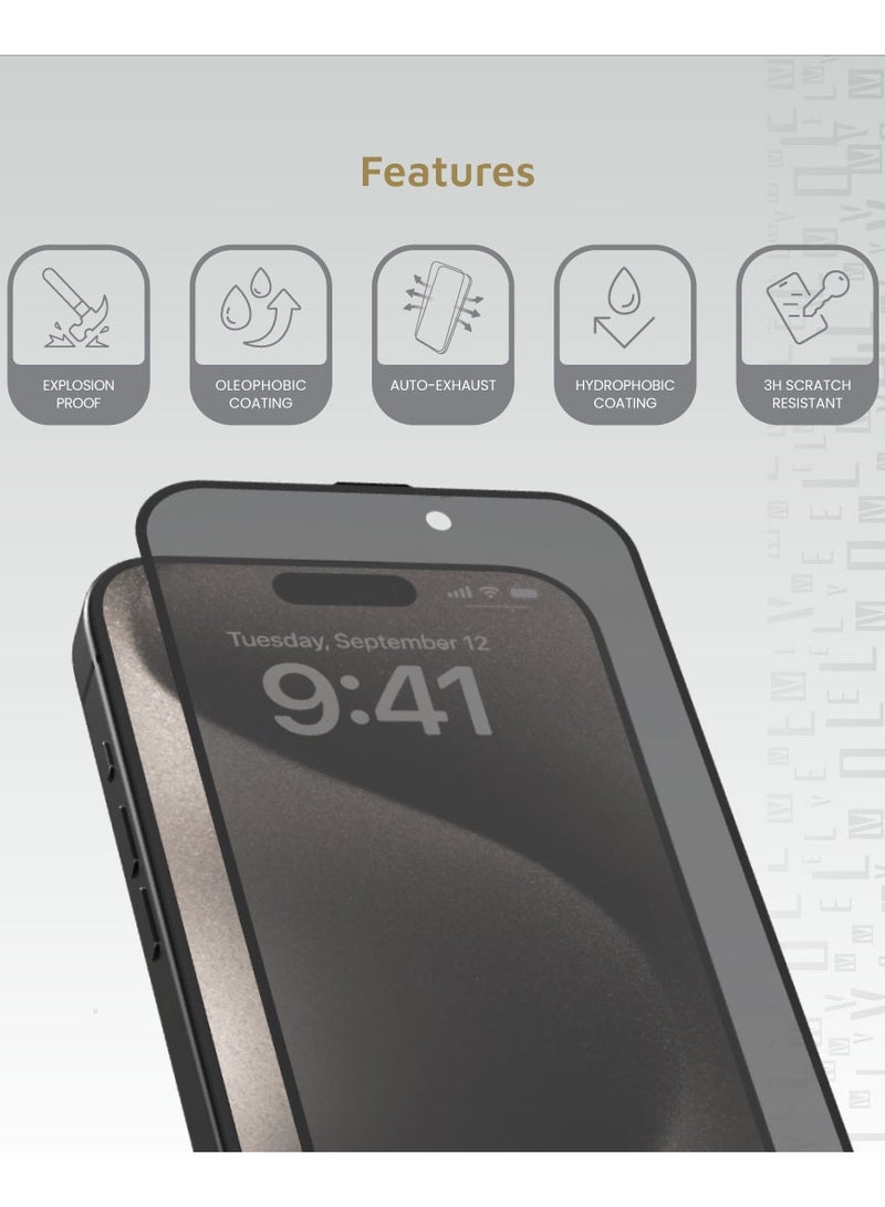 3D Privacy Screen Protector for iPhone 16 Pro Max with Super Smooth & Responsive Coating Finish / Resin Glue / High Silicone Aluminum Glass - Privacy