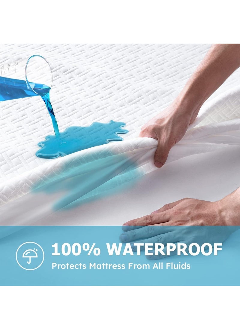 Queen Size Mattress Protector Waterproof Bed Mattress Pad Cover Protector Breathable Noiseless Queen 3D Air Fabric Cooling Mattress Pad Cover with Deep Pocket (White Bedspread 200cm*220cm)