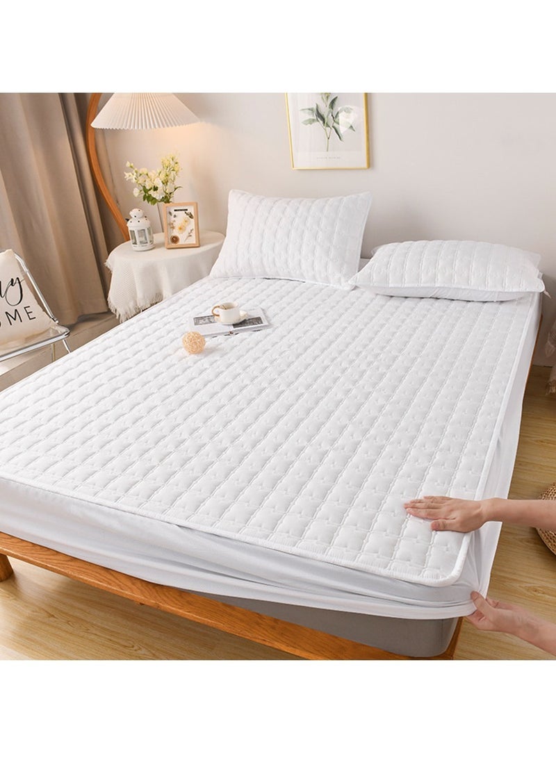 Queen Size Mattress Protector Waterproof Bed Mattress Pad Cover Protector Breathable Noiseless Queen 3D Air Fabric Cooling Mattress Pad Cover with Deep Pocket (White Bedspread 200cm*220cm)