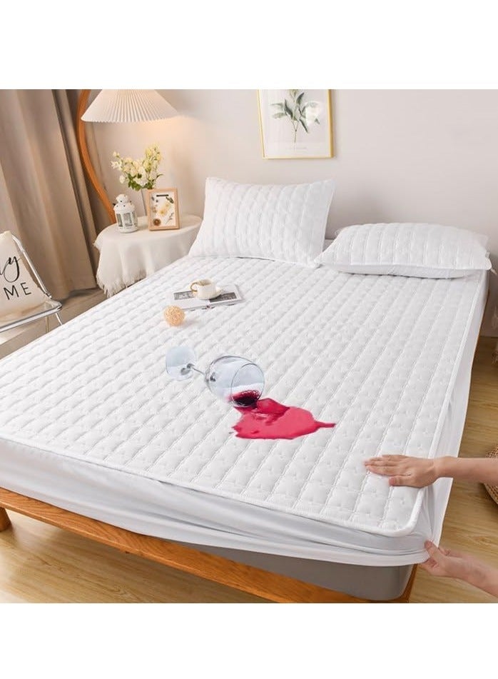 Queen Size Mattress Protector Waterproof Bed Mattress Pad Cover Protector Breathable Noiseless Queen 3D Air Fabric Cooling Mattress Pad Cover with Deep Pocket (White Bedspread 200cm*220cm)