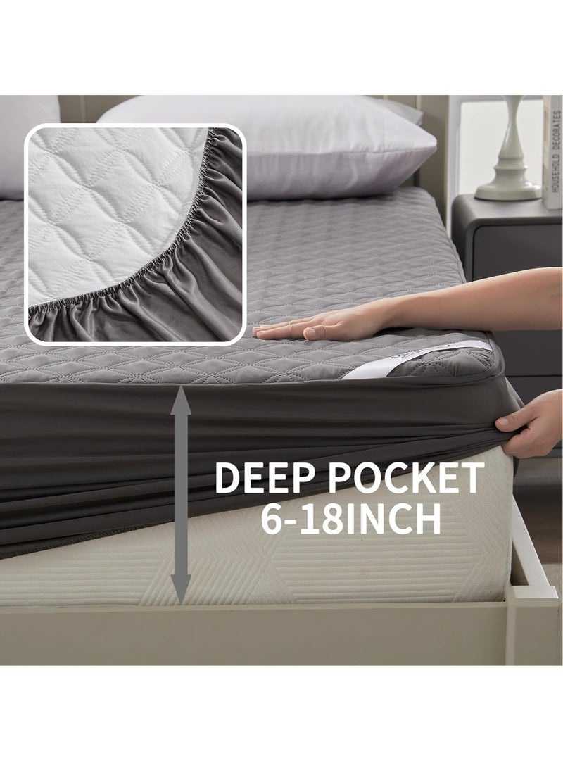 Queen Size Mattress Protector Waterproof Bed Mattress Pad Cover Protector Breathable Noiseless Queen 3D Air Fabric Cooling Mattress Pad Cover with Deep Pocket (Grey Bedspread 180cm*220cm)