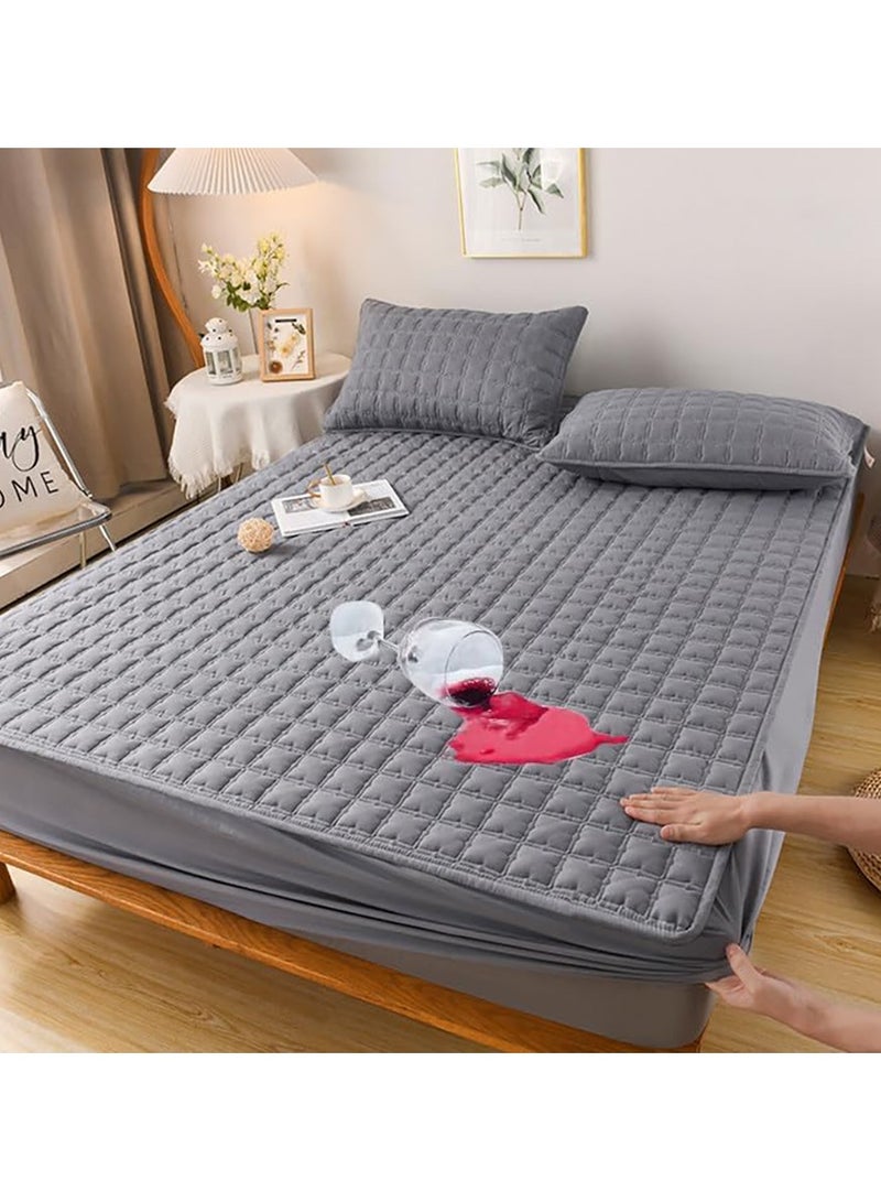 Queen Size Mattress Protector Waterproof Bed Mattress Pad Cover Protector Breathable Noiseless Queen 3D Air Fabric Cooling Mattress Pad Cover with Deep Pocket (Grey Bedspread 180cm*220cm)