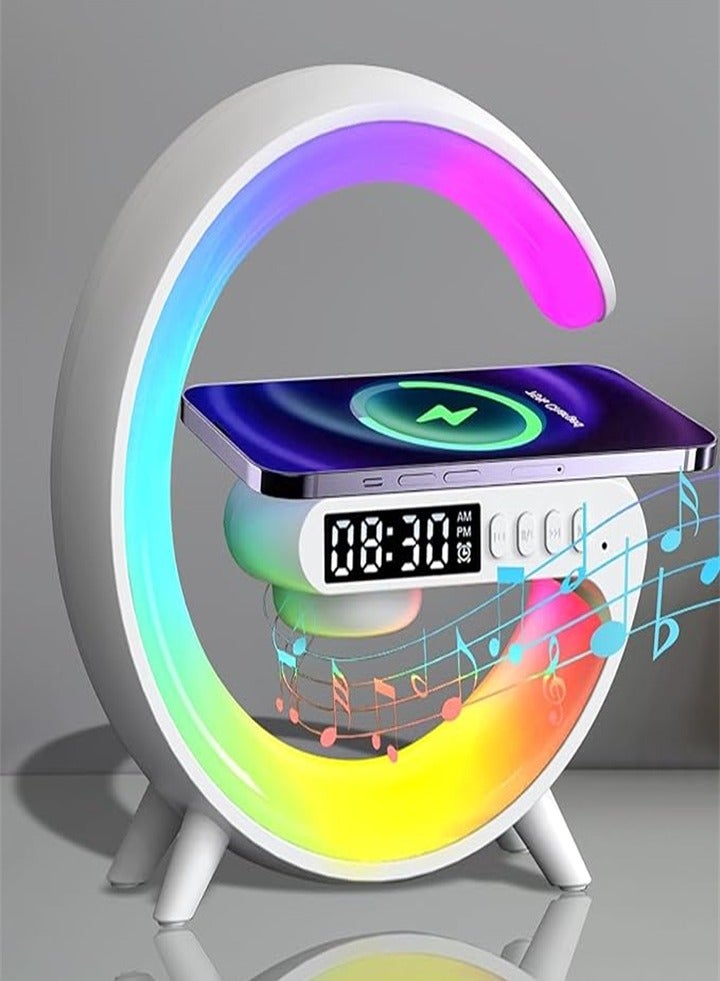 New Bedside Lamp with Wireless Speaker Charging Alarm Clock, 4 in 1 Smart LED Lamp, Wireless Phone Charger, Alarm Clock and Mood Light for Bedside Home Decor/Gift, Party