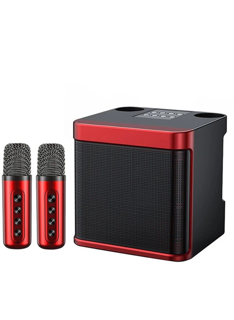 YS 203 Portable Wireless Bluetooth Karaoke Speaker Stereo Bass Dual Microphone Red