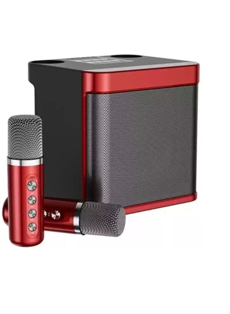 YS 203 Portable Wireless Bluetooth Karaoke Speaker Stereo Bass Dual Microphone Red