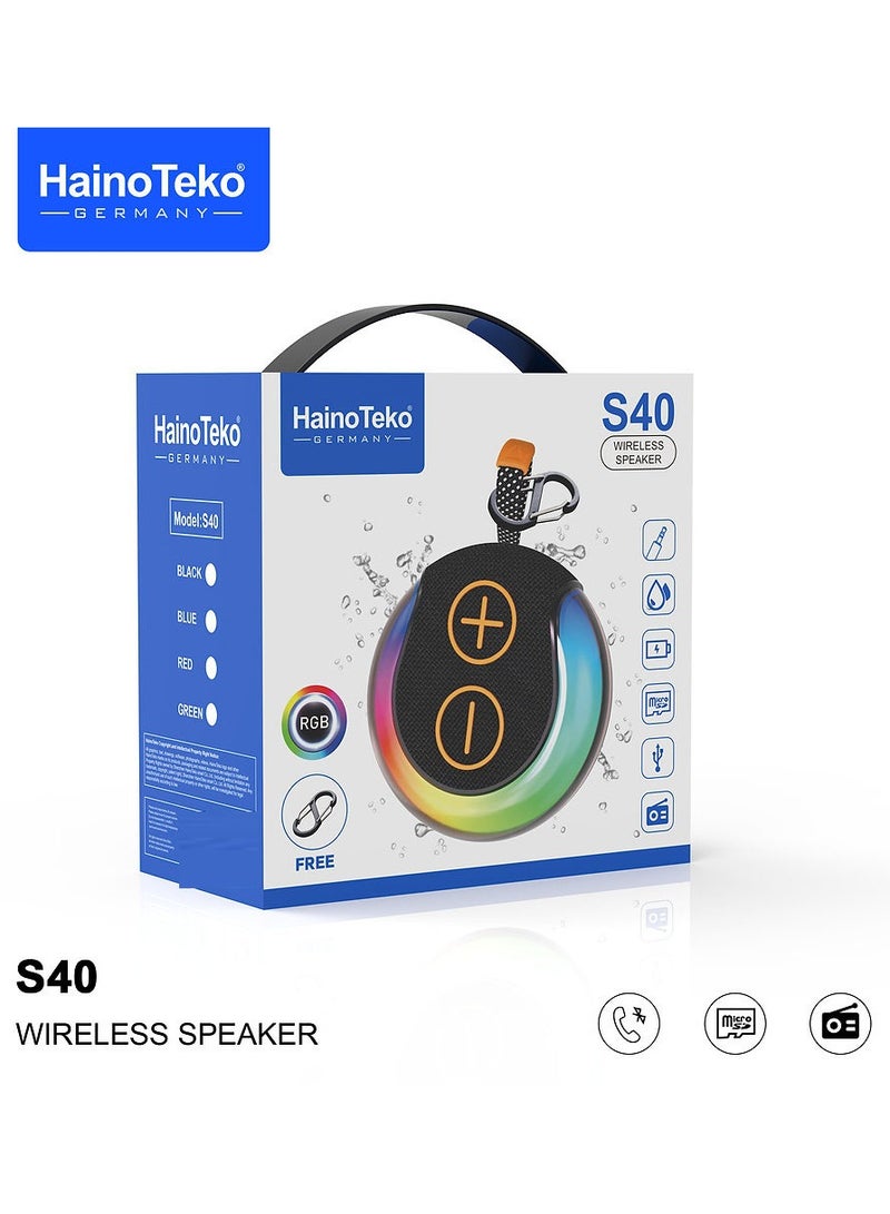 Haino Teko S40 Portable Wireless Bluetooth Speaker With Hifi Sound Quality Button Control and RGB Lighting Green