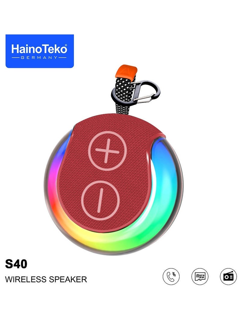 Haino Teko S40 Portable Wireless Bluetooth Speaker With Hifi Sound Quality Button Control and RGB Lighting Red