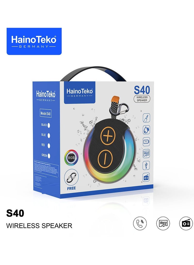Haino Teko S40 Portable Wireless Bluetooth Speaker With Hifi Sound Quality Button Control and RGB Lighting Red