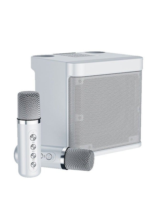 YS 203 Portable Wireless Bluetooth Karaoke Speaker  With Dual Microphone  White