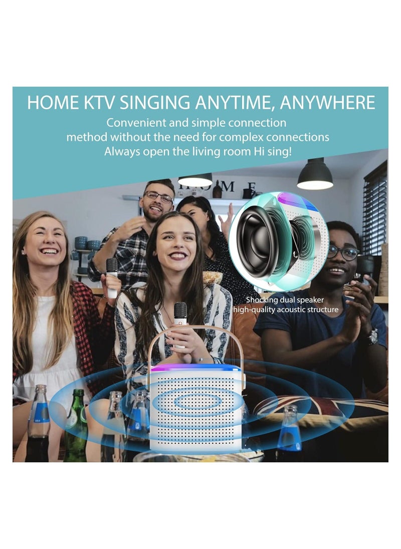 Karaoke Machine Portable Bluetooth Speaker with 2 Wireless handheled Microphones LED Lights Portable Bluetooth Karaoke Speaker for All Smartphones for Home Party Birthday Gifts