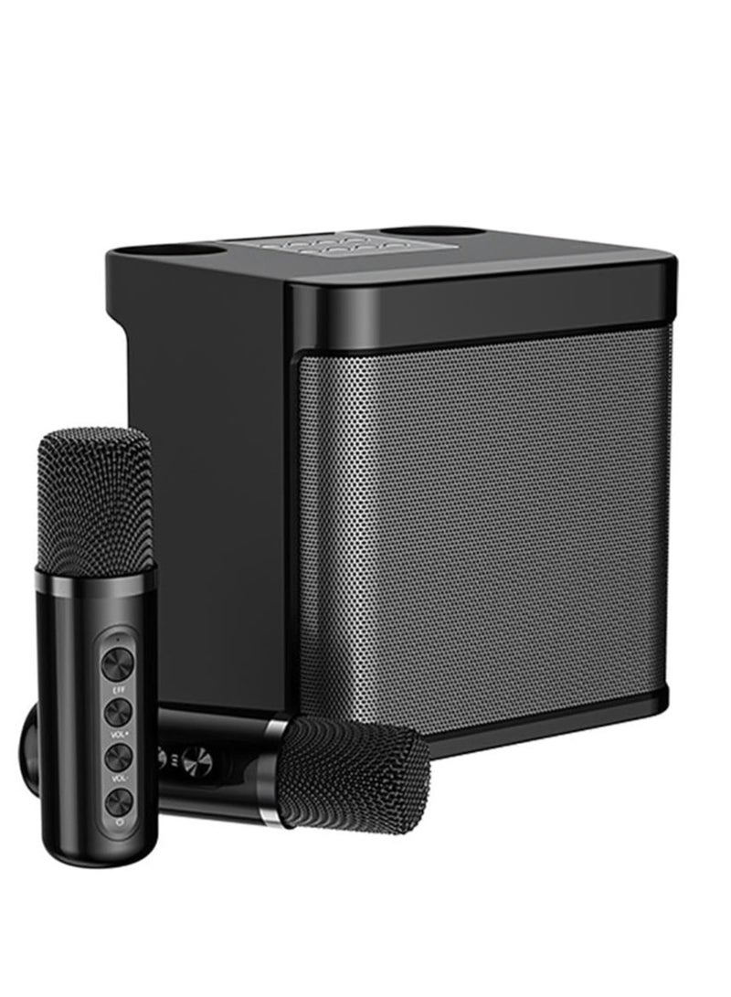 YS 203 Portable Wireless Bluetooth Karaoke Speaker Stereo Bass Dual Microphone Black