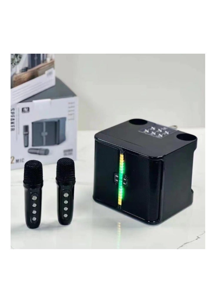 YS-232 Light Wireless Karaoke Speaker Small Stereo Bluetooth Speaker With Double Wireless Microphones Black