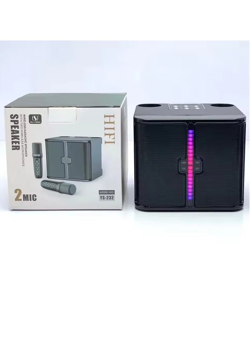 YS-232 Light Wireless Karaoke Speaker Small Stereo Bluetooth Speaker With Double Wireless Microphones Black