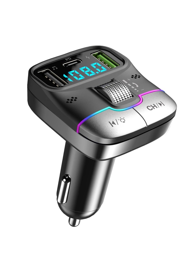 Bluetooth 5.3 FM Transmitter for Car, FM Transmitter Bluetooth ，Lag-Free Music Streaming, Bluetooth Car Adapter-Premium Sound, PD 30W Fast Charger Car Bluetooth Adapter