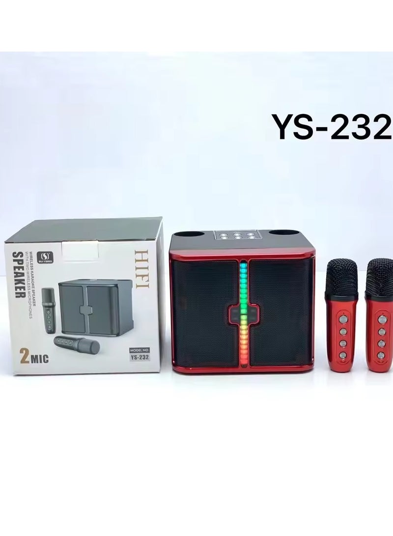 YS-232 Light Wireless Karaoke Speaker Small Stereo Blue tooth Speaker With Double Wireless Microphones