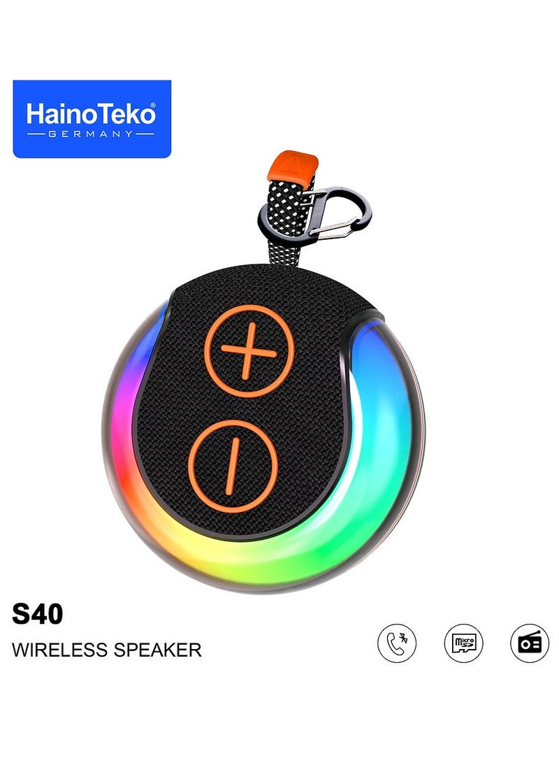 Haino Teko S40 Portable Wireless Bluetooth Speaker With Hifi Sound Quality Button Control and RGB Lighting Black