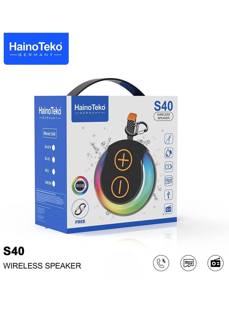 Haino Teko S40 Portable Wireless Bluetooth Speaker With Hifi Sound Quality Button Control and RGB Lighting Black