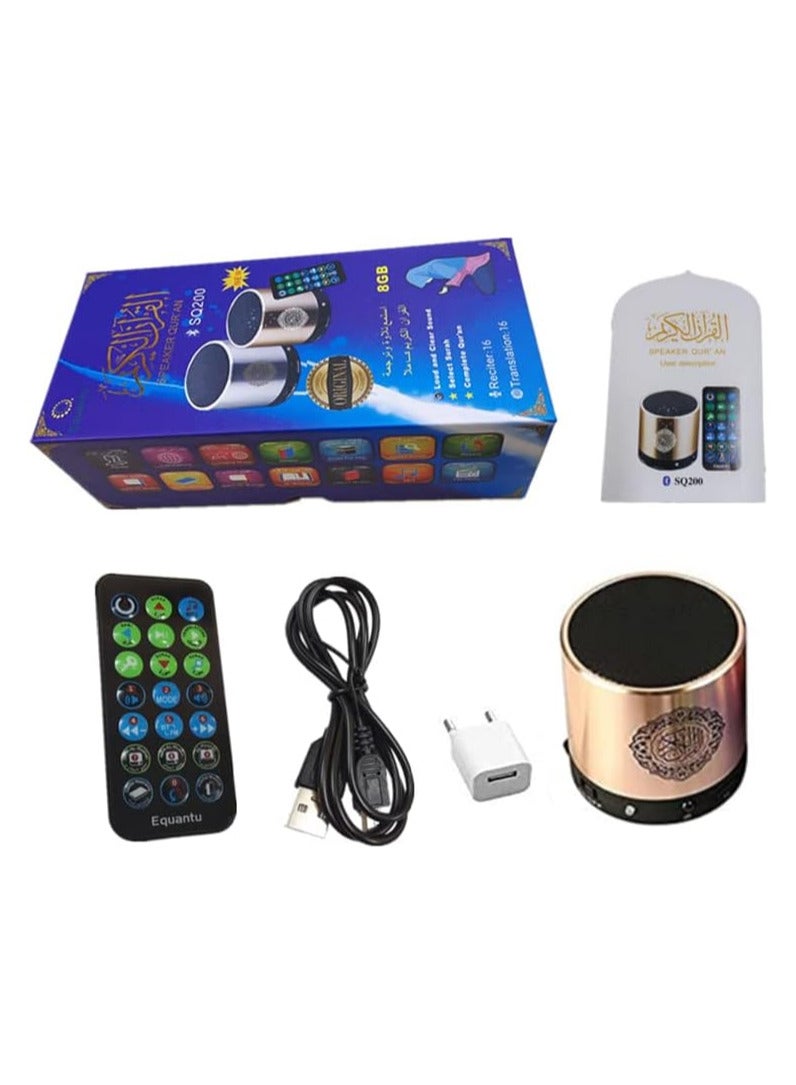 Digital Quran Player,Quran Speaker with Remote Control,USB Rechargeable Speaker,Remote Control Speaker Portable,8GB TF FM Quran Translator,Over 18 Reciters,15 Translations Available(Gold)