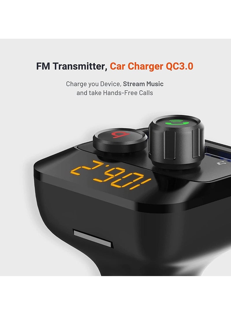 Wireless FM Transmitter Car Charger 3.4A with Bass Boost - Black