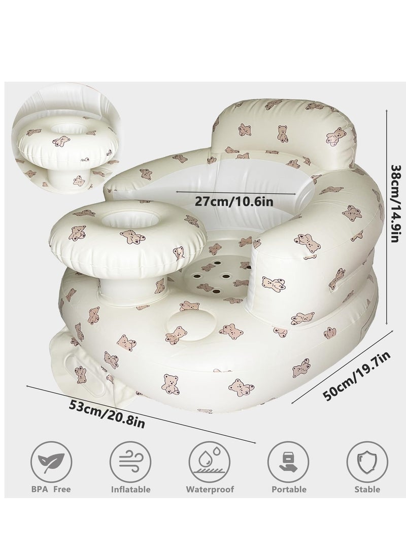 Baby Inflatable Seat for Babies 3-36 Months, Built in Air Pump, Bear Baby Support Seat Summer Toddler Chair for Sitting Up, Baby Shower Chair Floor Seater, Infant Back Support Sofa