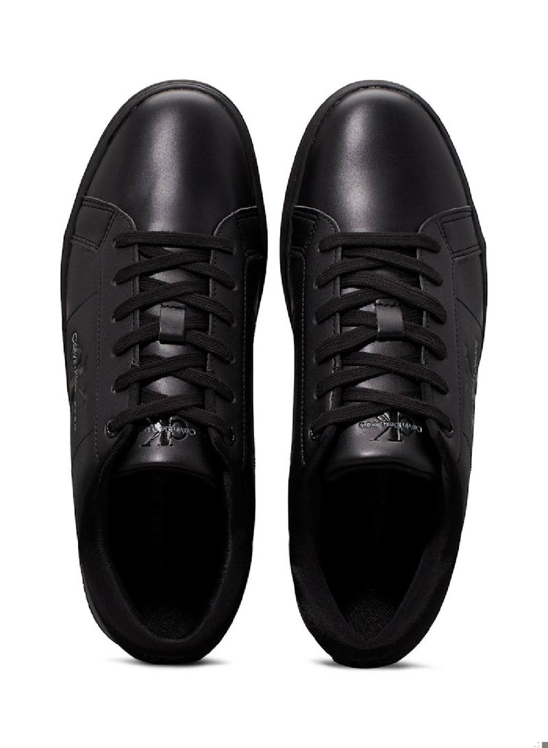 Men's  Leather Trainers , Black - Leather