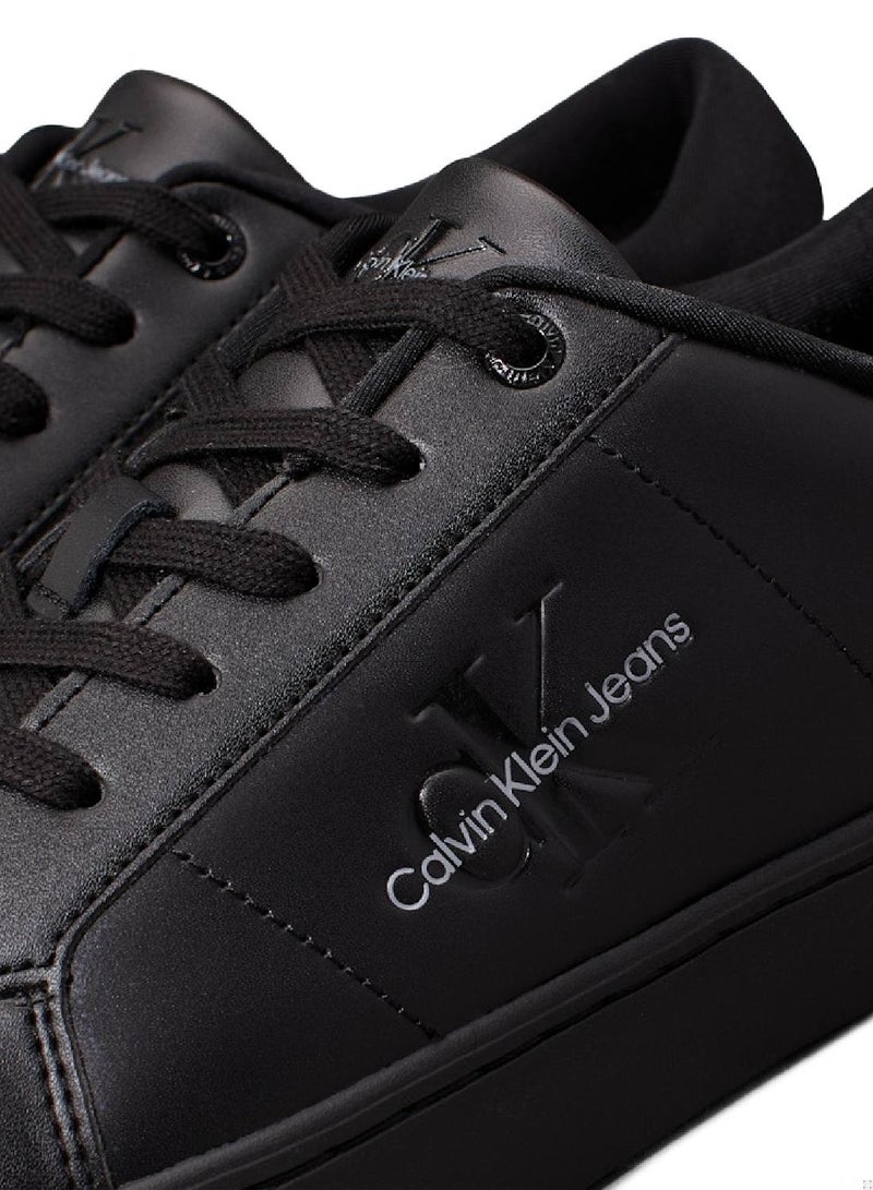 Men's  Leather Trainers , Black - Leather