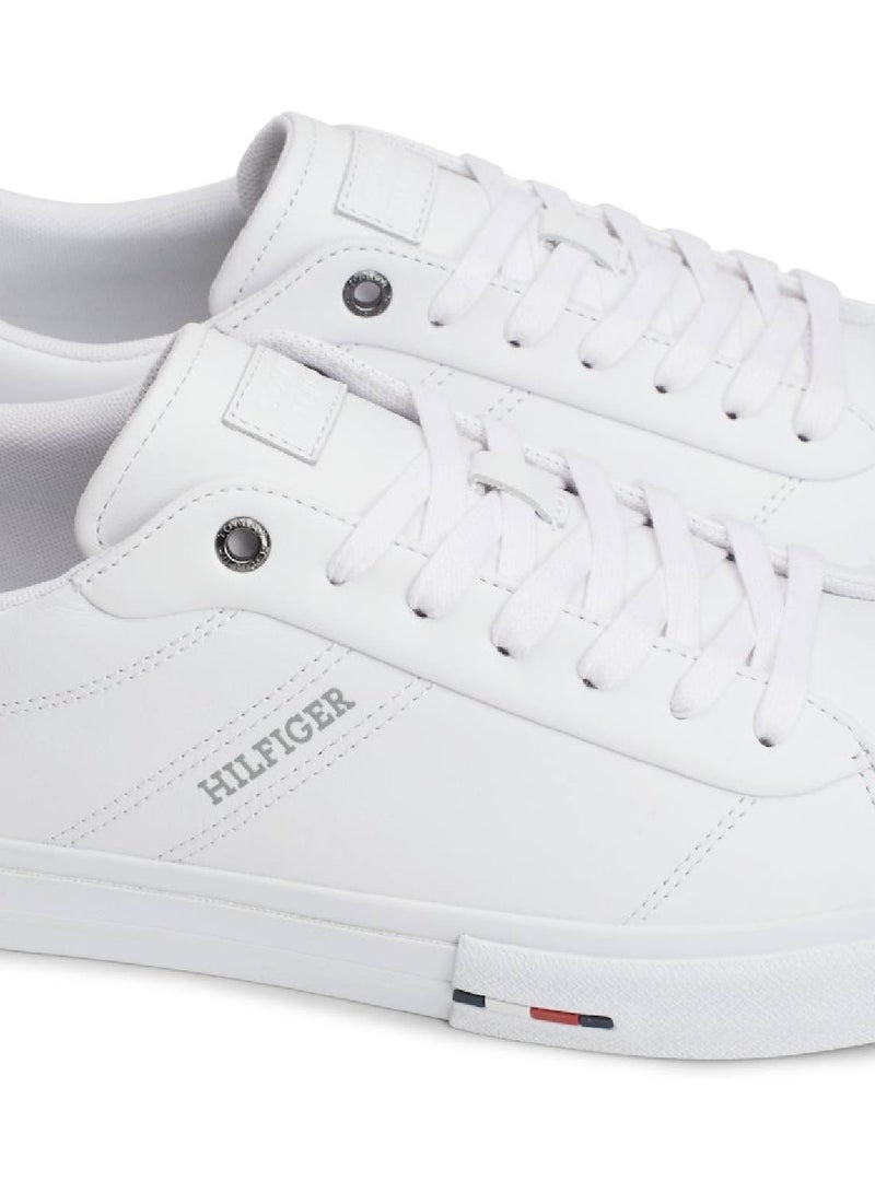 Men's Leather Logo Lace-Up Trainers, White - Leather