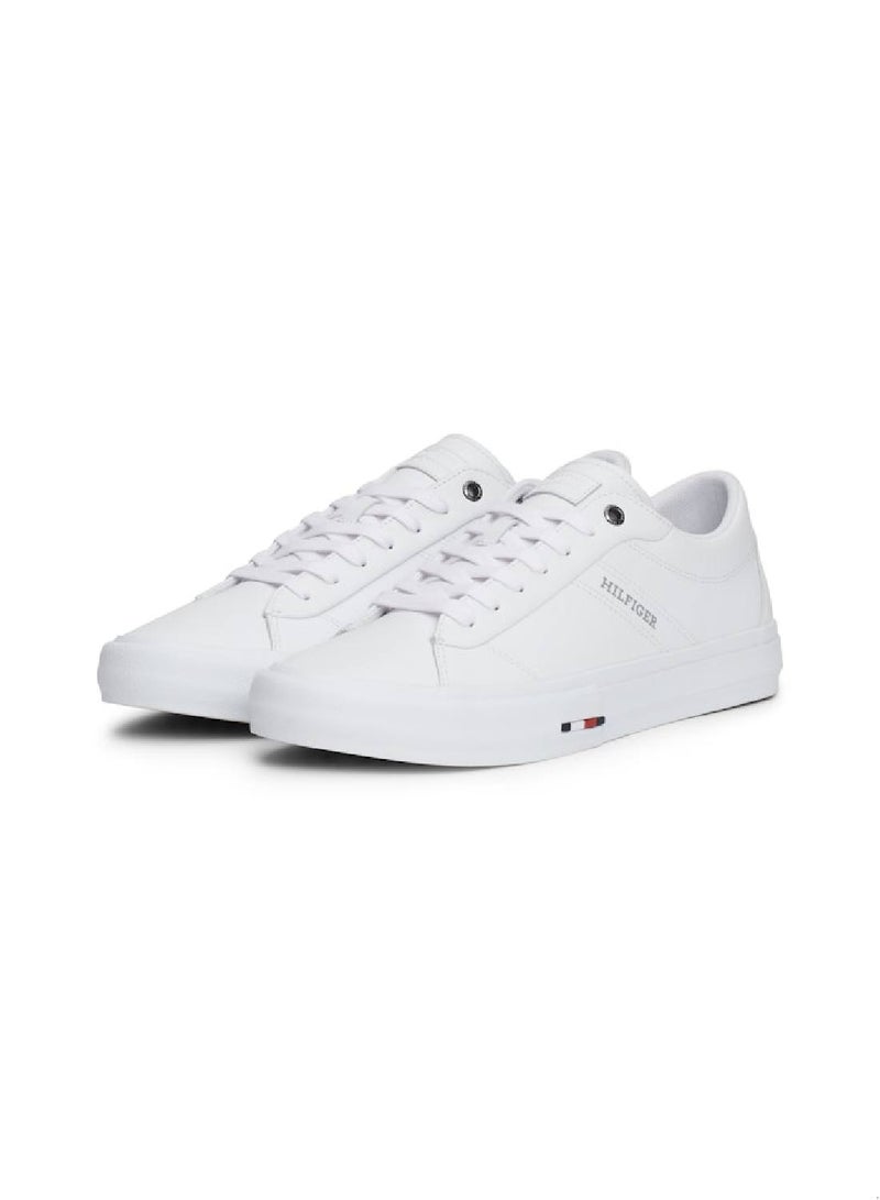 Men's Leather Logo Lace-Up Trainers, White - Leather