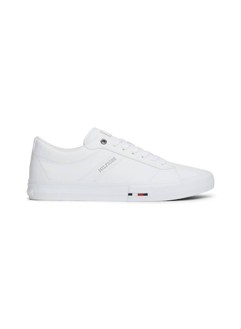 Men's Leather Logo Lace-Up Trainers, White - Leather