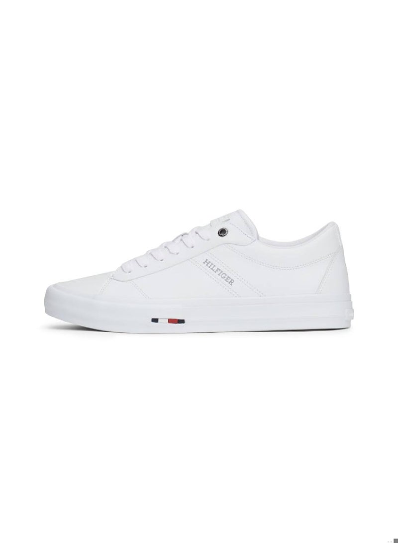 Men's Leather Logo Lace-Up Trainers, White - Leather