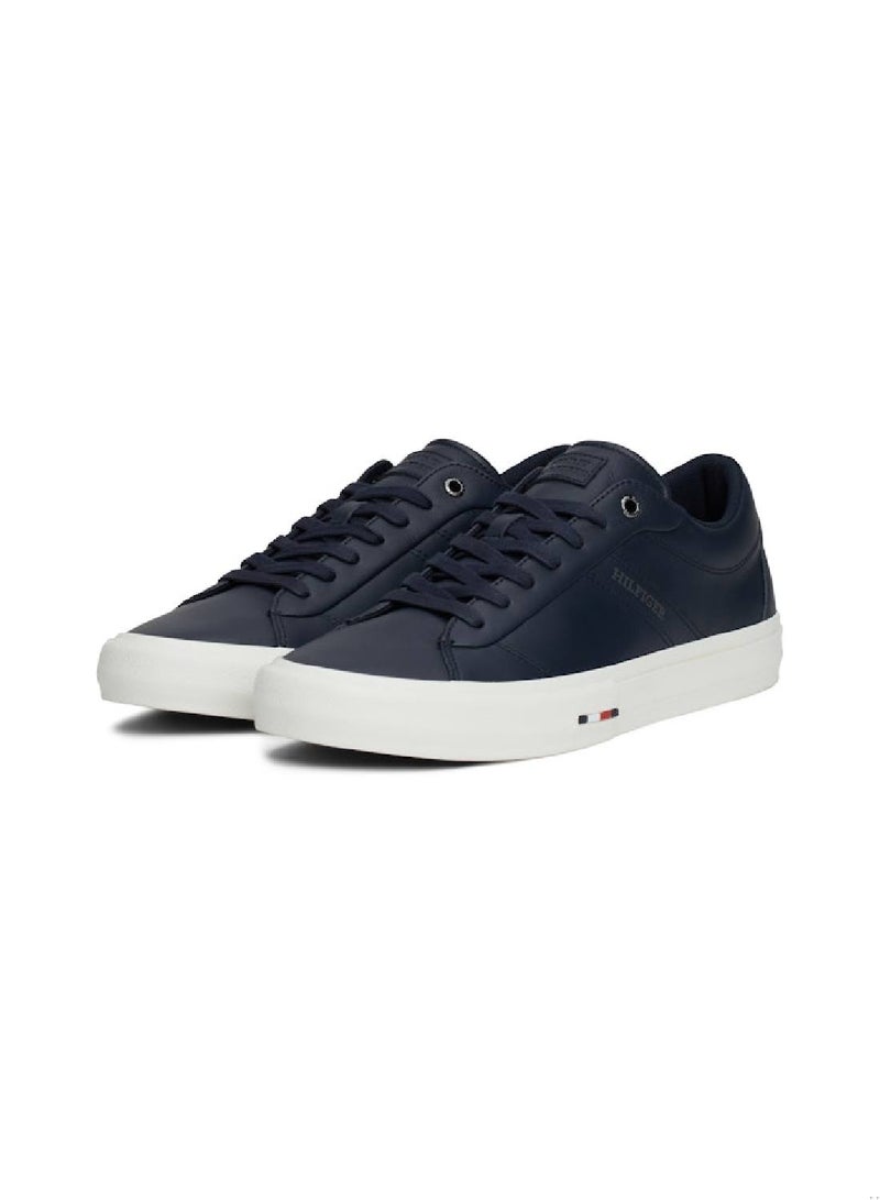 Men's Leather Logo Lace-Up Trainers, Blue - Leather