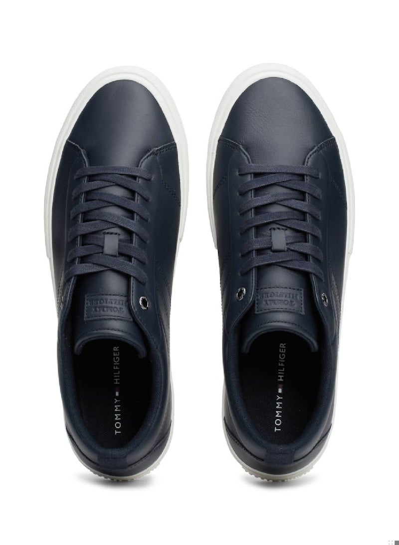 Men's Leather Logo Lace-Up Trainers, Blue - Leather