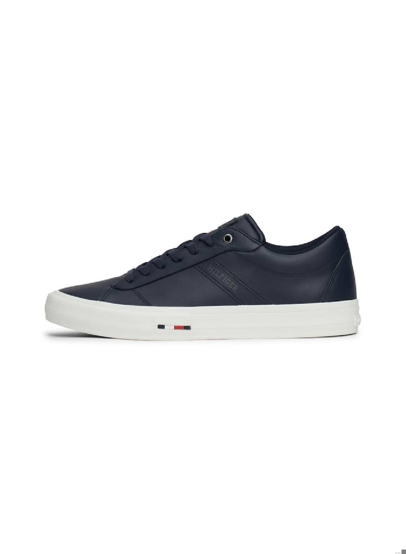 Men's Leather Logo Lace-Up Trainers, Blue - Leather