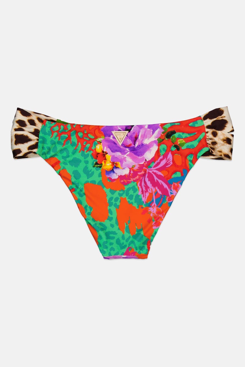 Women Allover Print Bikini Bottom, Orange Combo